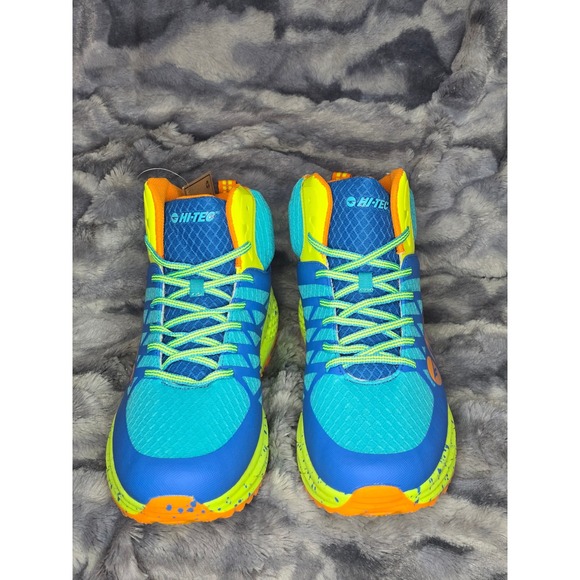 NWB HI-TEC Destructor Logo Mid Blue Aqua‎ Yellow Hiking Trail Shoes size 10.5